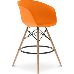 ICONIK INTERIOR Chaise de bar design scandinave en polypropylene et pieds en bois naturel - Melania Orange