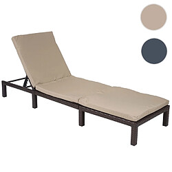 Mendler Chaise longue HWC-A51, polyrotin, bain de soleil, transat de jardin ~ Basic marron, coussin crème 