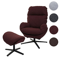 Mendler Fauteuil relax + pouf HWC-L12, Fauteuil TV Fauteuil à bascule Fonction bascule, pivotant, métal tissu/textile ~ bordeaux