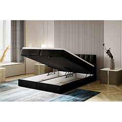 TRADA Lit adulte 180x200 cm CITY - avec matelas ressorts intégré, rangement et surmatelas - tissu velours – noir 