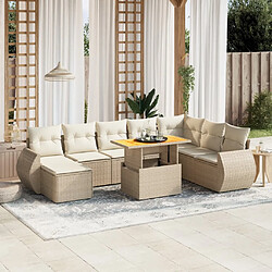 vidaXL Salon de jardin avec coussins 9 pcs beige résine tressée