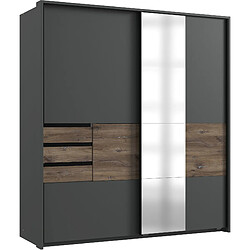 Pegane Armoire, meuble de rangement coloris graphite/rechampis imitation chêne - Longueur 180 x Hauteur 198 x Profondeur 65 cm 