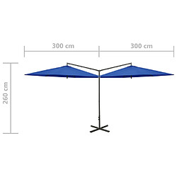 vidaXL Parasol de jardin double avec mât en acier bleu azuré 600 cm pas cher