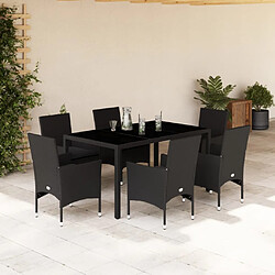 vidaXL Ensemble à manger de jardin et coussins 7 pcs noir rotin acacia 