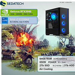 Sedatech PC Gaming • Intel i7-11700KF • RTX3060 • 64 Go RAM • 2To SSD M.2 • 3To HDD • sans OS