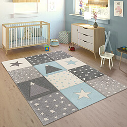 Paco-Home Tapis Enfant Couleurs Pastel À Carreaux Pois Cœurs Étoiles Blanc Gris Bleu 