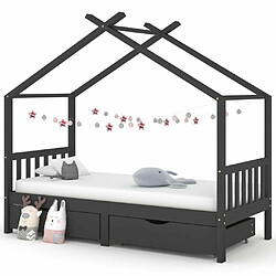 Maison Chic Lit d'Enfant Chambre - Cadre de lit pour enfant avec tiroirs Gris foncé Pin 90x200 cm -MN25180