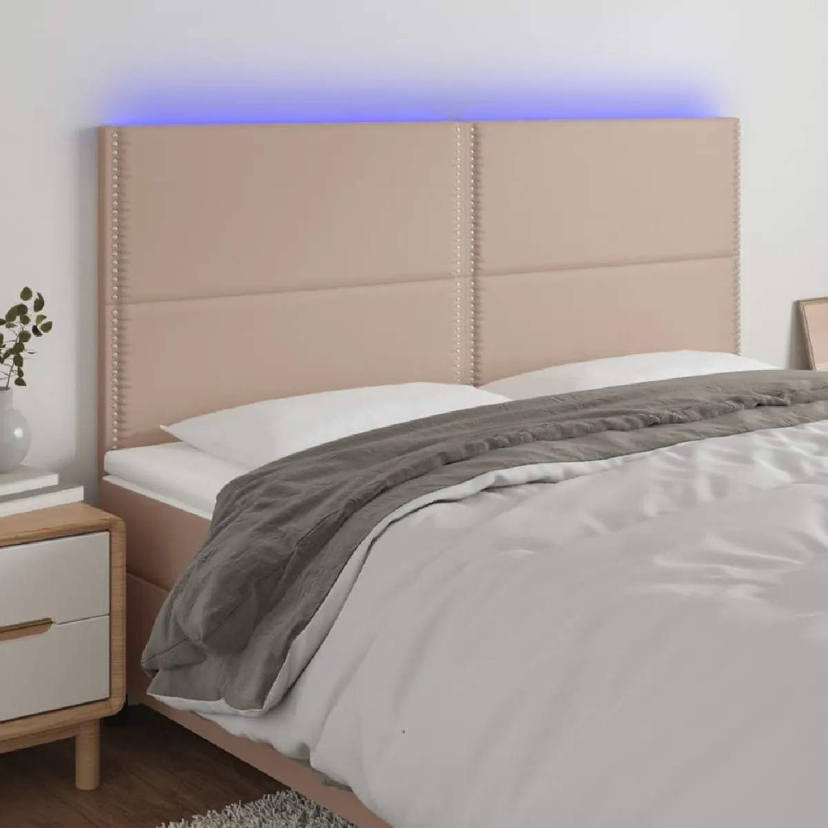 Maison Chic Tête de lit moderne à LED lumineuse pour chambre - Décoration de lit Cappuccino 160x5x118/128 cm Similicuir -MN76954