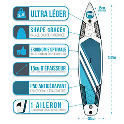 Pack Stand Up Paddle gonflable ROHE RACE 12' x 32'' x 6'' (365 x 81 x 15 cm) – avec accessoires