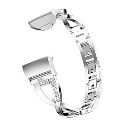 Wewoo Bracelet en acier avec serti de diamants forme losange pour Fitbit Charge 3 (Argent)