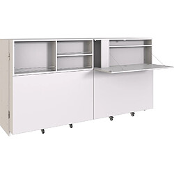 Pegane Lit convertible en bureau rabattable coloris blanc - Longueur 216 x Hauteur 115 x Profondeur 61 cm 