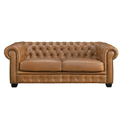 Vente-Unique Canapé chesterfield 3 places BRENTON 100% cuir de buffle premium - Caramel vintage