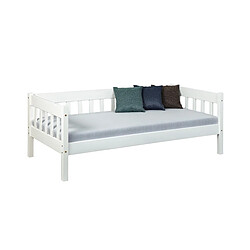 Alter Canapé-lit simple, en pin massif blanc, 98x205x63 cm, sommier à lattes inclus