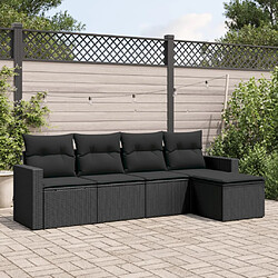 vidaXL Salon de jardin 5 pcs avec coussins noir résine tressée