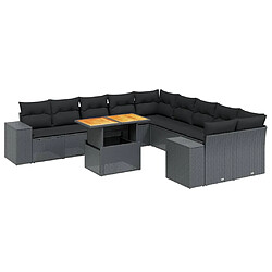 vidaXL Salon de jardin 11 pcs avec coussins noir résine tressée