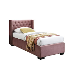 Acheter Vente-Unique Lit coffre 90 x 200 cm avec tête de lit capitonnée - Velours - Rose + Matelas - MASSIMO