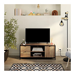 But Meuble TV L.124 cm EVERGREEN 2 imitation chêne foncé et noir