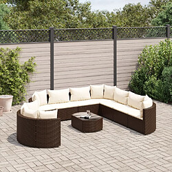 vidaXL Salon de jardin 10 pcs avec coussins marron résine tressée 