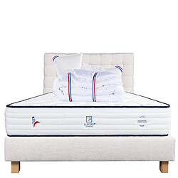 Acheter LUXURY LITERIE Ensemble matelas Patriote 140x190 cm + sommier beige ep20cm  + 2 oreillers + couette + Tête de Lit