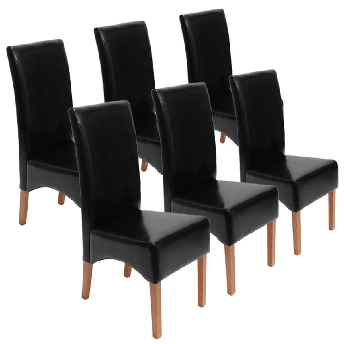 Mendler Lot de 6 chaises Latina, salle à manger, cuir reconstitué ~ noir, pieds clairs 