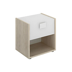 Vente-Unique Table de chevet - 1 tiroir et 1 niche - Coloris : Naturel et blanc - SONIA