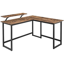 Helloshop26 Bureau en forme de L table d’angle avec support d’écran pour étudier jouer travailler gain d’espace pieds réglables cadre métallique assemblage facile marron rustique12_0000327 