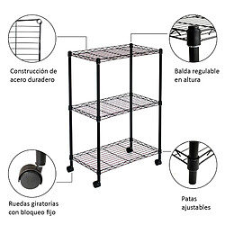 Avis Catter House Étagère de Rangement à 3 Niveaux Aéré et Roues CATTERHOUSE Klaus 80 - 56x35x80 cm Charge Lourde 105 Kg Cadre en Acier Noir