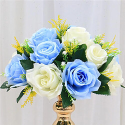 Avis 26cm Réaliste Artificielle Rose Fleurs Boule 15 Têtes De Mariage Bouquet Décor Blanc Bleu Clair