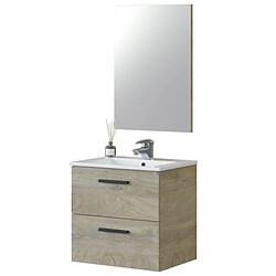 Pegane Meuble sous vasque de salle de bain Suspendu 60 cm avec 2 tiroirs + Miroir - Hauteur 57 x Longueur 60 x Profondeur 45 cm