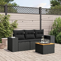 vidaXL Salon de jardin 4 pcs avec coussins noir résine tressée 