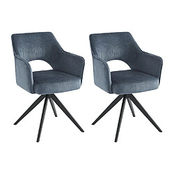 Vente-Unique Lot de 2 chaises pivotantes avec accoudoirs en tissu et métal noir - Bleu - KONYA