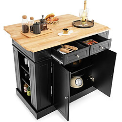 Helloshop26 Ilot central cuisine avec tiroirs et 2 portes 120 x 61 x 92 cm desserte de cuisine avec étagère réglable étagères latéraux noir 20_0008634