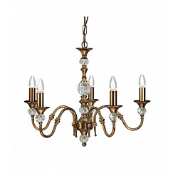 Interiors 1900 Suspension 5 ampoules Polina, laiton antique et cristal