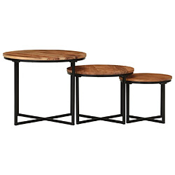 Maison Chic Lot de 3 Tables basses gigognes pour salon | Table à café bois massif d'acacia et fer -GKD38424