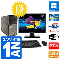 PC Tour Dell 790 MT Ecran 27" Intel i3-2120 RAM 4Go Disque 2To Windows 10 Wifi - Occasion