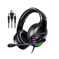 LUUCOZK Casque de jeu filaire Q2 avec lumière LED et micro pour ordinateursOrdinateurs portables - Noir 