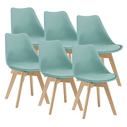 Lot de 6 Chaises de Salle à Manger Scandinave Siège Cuisine Plastique Similicuir Hêtre 81 x 49 x 57 cm Menthe [en.casa]