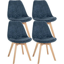 Decoshop26 Lot de 4 chaises de salle à manger style scandinave en velours côtelé bleu foncé CDS10391