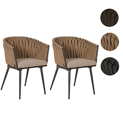 Mendler Lot de 2 chaises de jardin en aluminium HWC-N38, chaise d'extérieur avec accoudoirs, olefin corde tressée Rope ~ beige Coussin marron clair