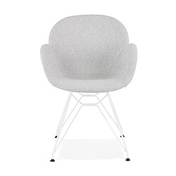 Mes Lot de 2 chaises tissu gris clair piètement en métal blanc - UMILA