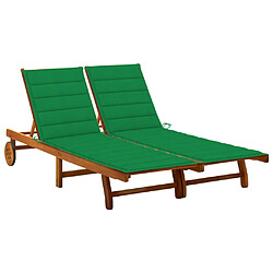 vidaXL Chaise longue de jardin 2 places avec coussins Acacia solide