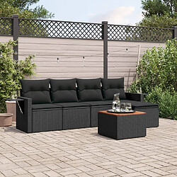 vidaXL Salon de jardin 6 pcs avec coussins noir résine tressée 