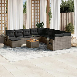 vidaXL Salon de jardin avec coussins 12 pcs gris résine tressée