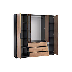 Acheter Vente-Unique Armoire 4 portes et 3 tiroirs - Avec miroirs - L196 cm - Coloris : Naturel et noir - LAMIKI