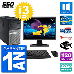 PC Tour Dell 9010 Ecran 19" Intel i3-3220 RAM 32Go SSD 120Go Windows 10 Wifi · Occasion 