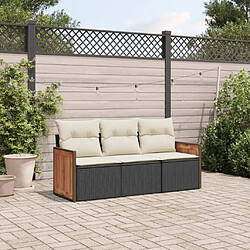 vidaXL Salon de jardin 3 pcs avec coussins noir résine tressée