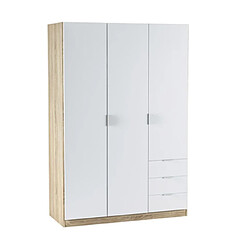 Mes Armoire 3 portes 3 tiroirs 121x52x180 cm blanc et naturel