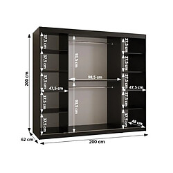 Acheter Abiks Meble Armoire Old St T1 à portes coulissantes 200/200/62 2 portes (noir/marron)