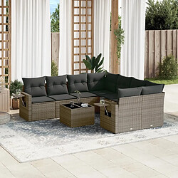 Maison Chic Ensemble Tables et chaises d'extérieur 9 pcs avec coussins,Salon de jardin gris résine tressée -GKD228451