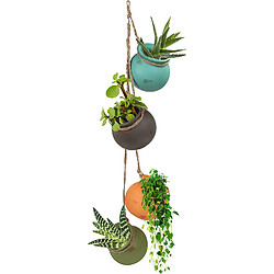 BESTA Pot Suspendu en Céramique (Lot de 4) - Pot Suspendu Plante Interieur - Vase Suspendu Multicolore avec Corde en Jute - Parfait pour Intérieur & Extérieur, Décor de Maison, Bureau et Jardin 